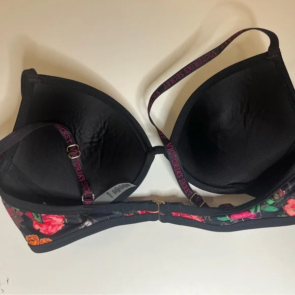 Victoria's Secret Black Underwire Bikin Top with Floral Design 34C - Picture 3 of 5